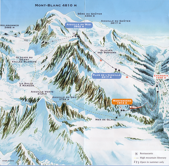 Aguille du Midi and Vallee Blanche Map
